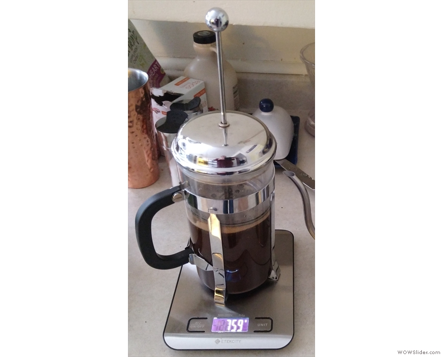 Any scale is better than no scales. Here I'm using Amanda's kitchen scales for a cafetiere...