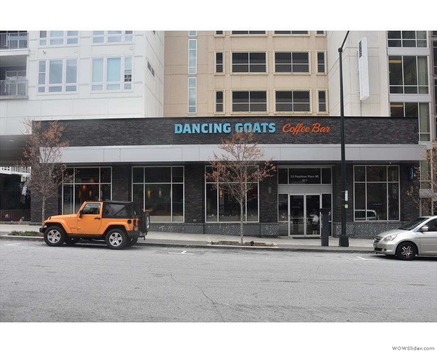 The Dancing Goats Coffee Bar, Midtown Atlanta, as seen from across the street.