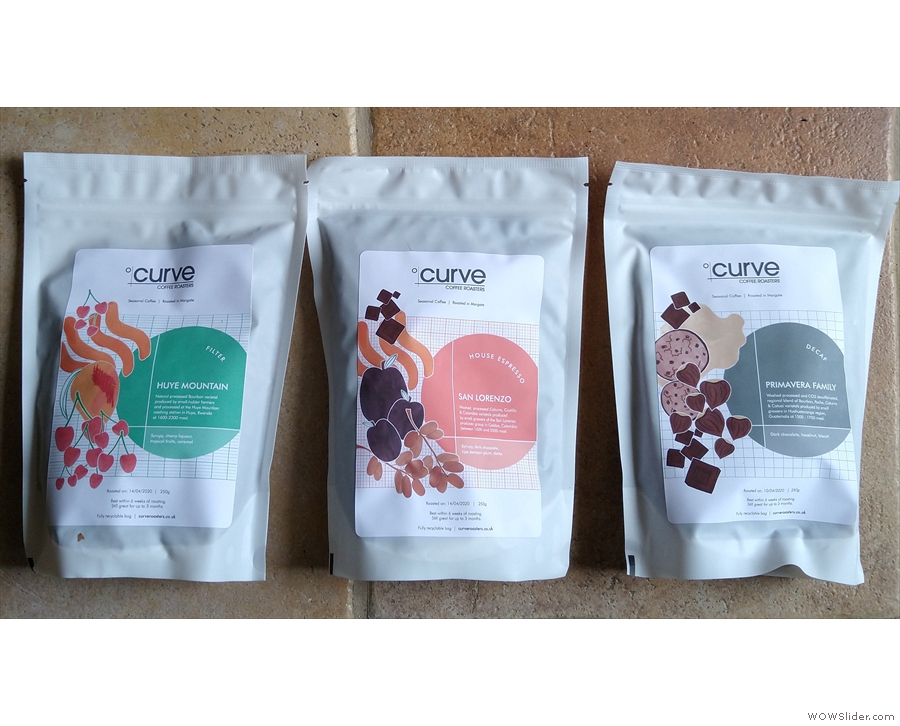 A recent delivery from Curve Coffee Roasters. Note that they are all single-origins.