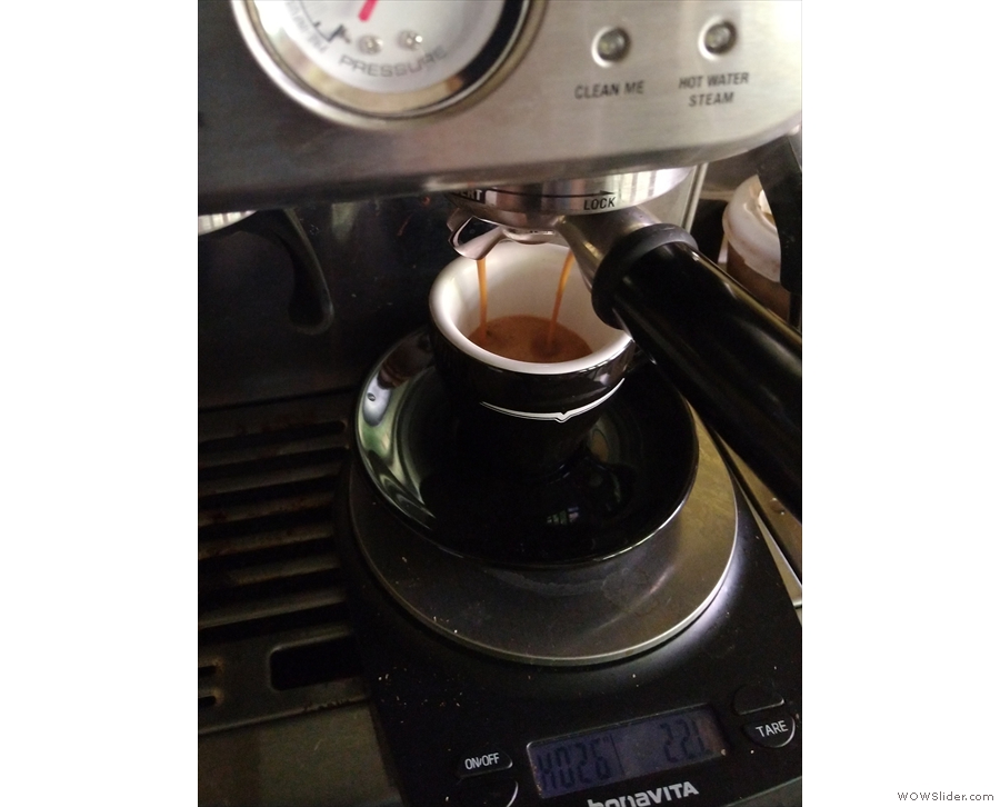 Here's my test espresso that I made on my Sage Barista Express... 