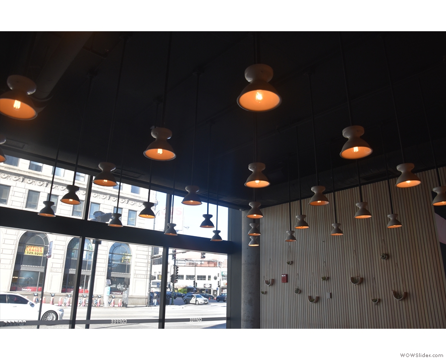 Despite the front of Intelligentsia being floor-to-ceiling glass, there are plenty of lights.