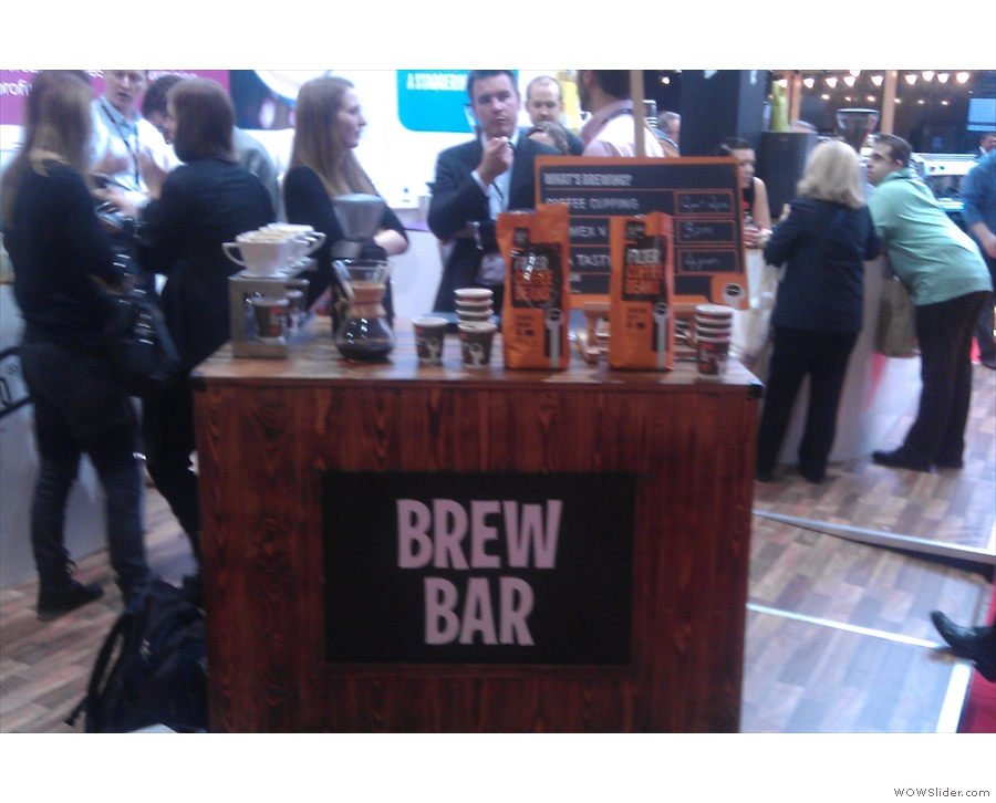 The Matthew Algie brew bar, demonstrating two brew methods on two types of coffee.