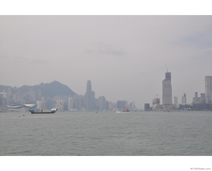 ... the ferry. I'm looking west, with Hong Kong Island on the left, Kowloon on the right.