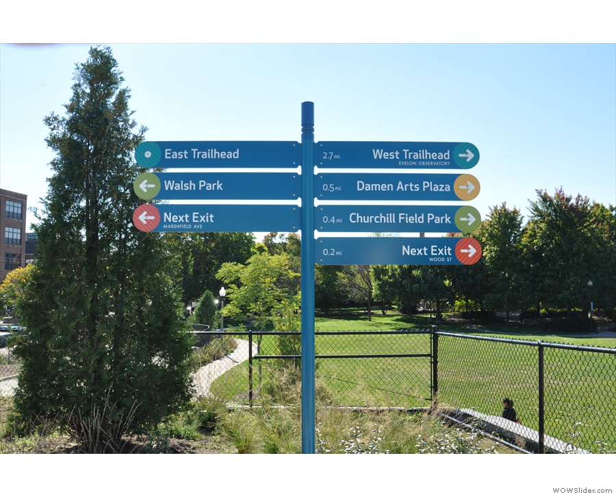 The 606 has handy signposts at each entrance/exit...