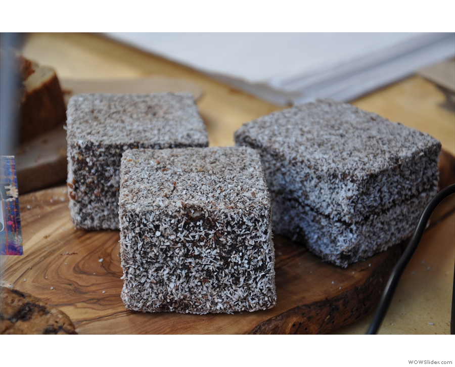 All the cakes had gone when I arrived, but here are some Lamingtons from a previous viist.