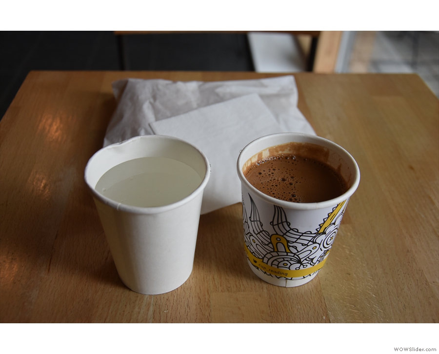 I had a Greek coffee, served in a takeaway cup...