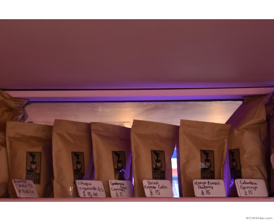 The coffee is from The Roasting Party, with retail bags displayed on the back wall.