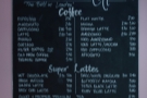 The comprehensive coffee and hot drinks menu is on the left...