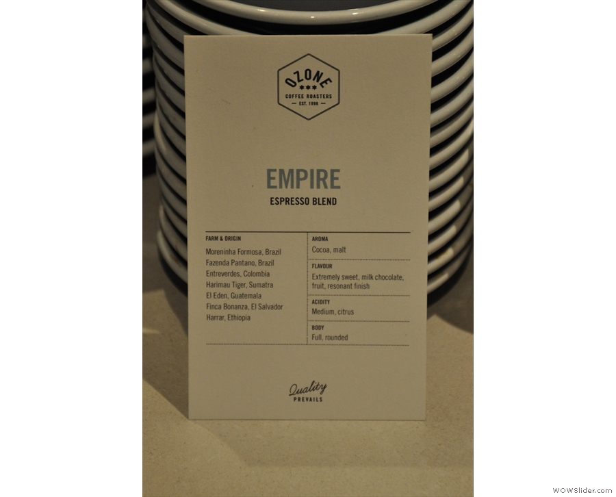 Meanwhile, the Empire Blend from Ozone is on espresso.