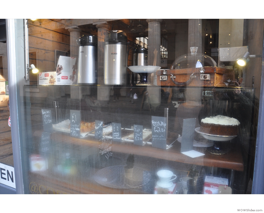 Back to Devon Coffee and its (slightly steamed up) window full of coffee and cake.