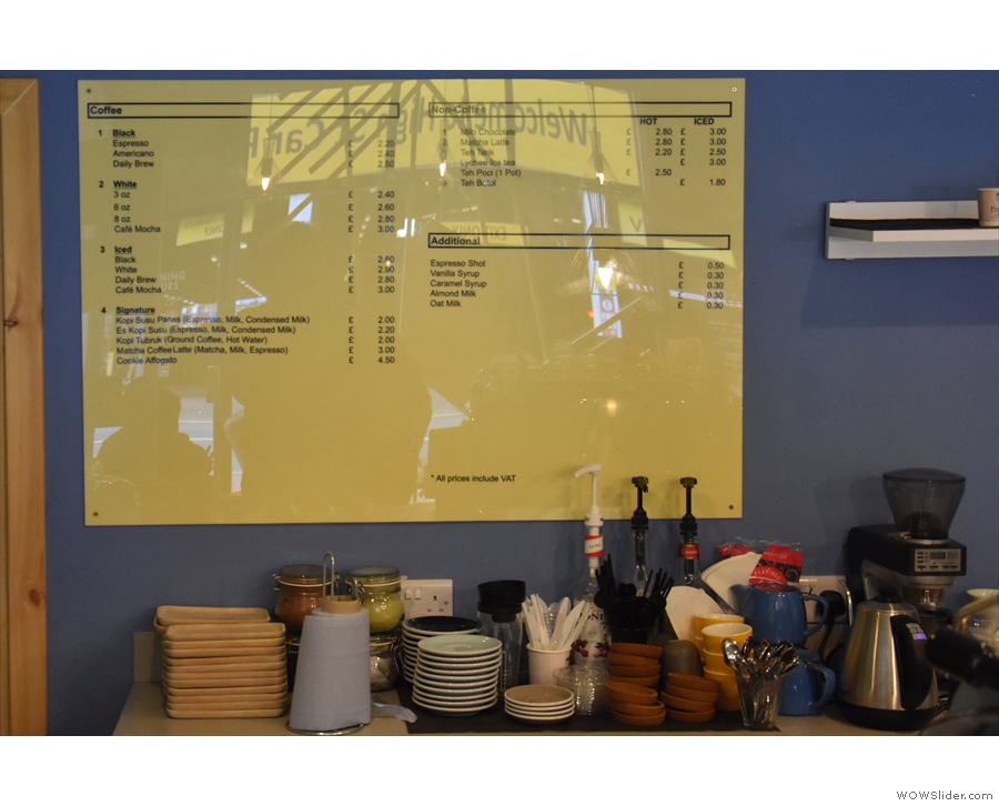Talking of menus, this is the drinks menu, on the wall behind the counter, as seen last year.