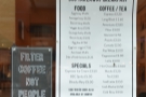 There are details of the takeaway breakfast menu in the window...