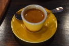 My epresso, Climpson and Sons' signature Estate espresso in a lovely, yellow cup.