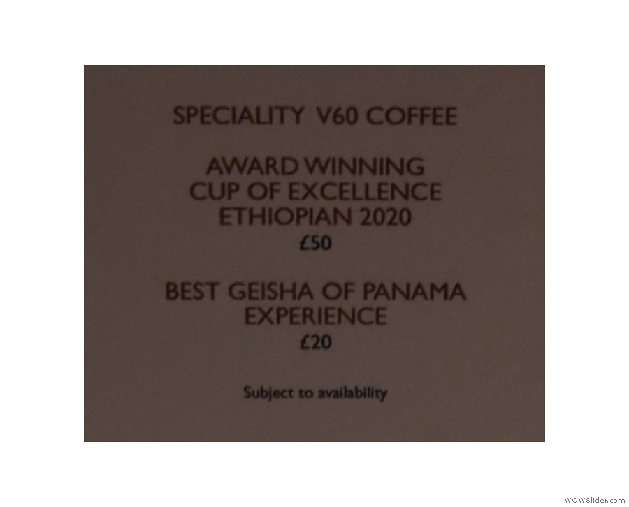 It's the speciality coffee experiences. I had the Best Geisha of Panama Experience...