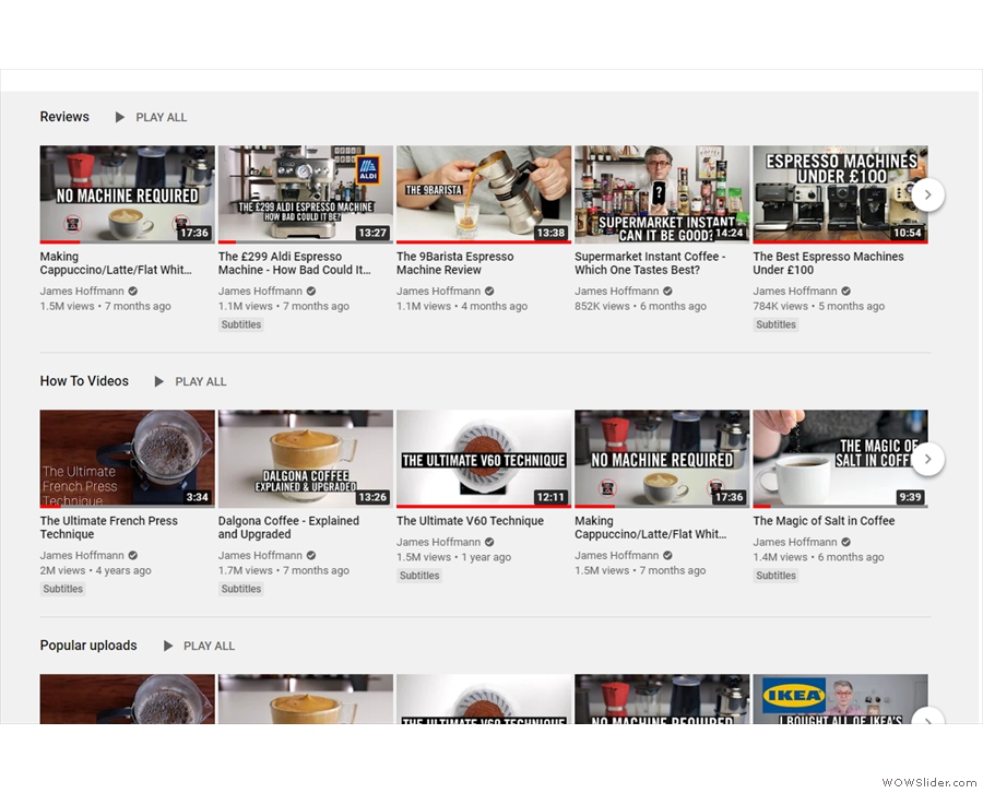 YouTube automatically sorts in limited categories (including 'Most Popular')...
