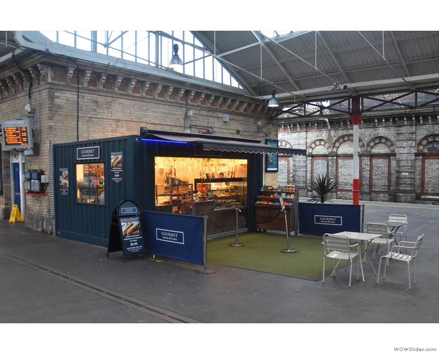 October: grabbing a coffee to go at Gourmet Coffee Bar & Kitchen at Crewe Station.