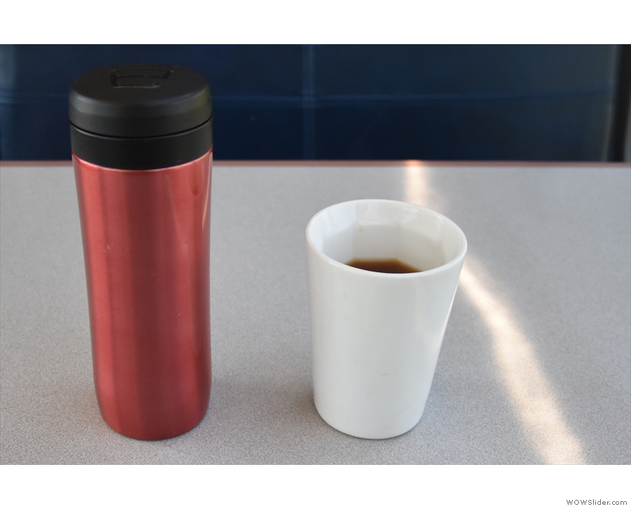 ... some coffee in my Travel Press. And yes, I brought my own cup (my Therma Cup).