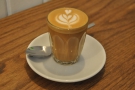 Finally, my decaf piccolo with lovely latte-art.