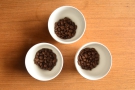 The coffees, weighed out in their bowls. Visually, there is little difference between them.