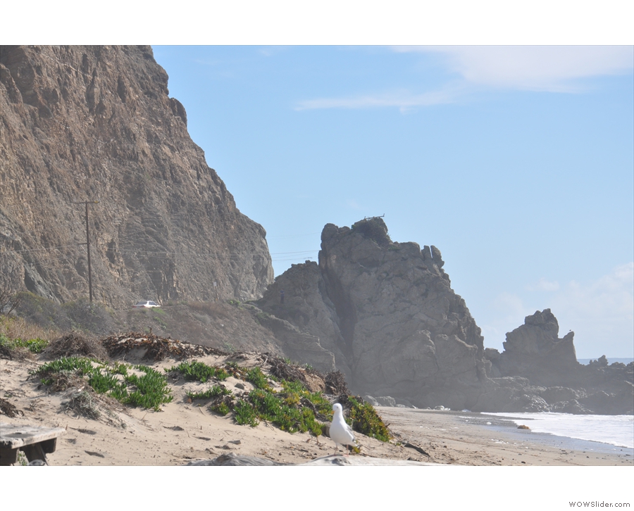 ... of the beach, you can see the Pacific Coast Highway rounding the headland.