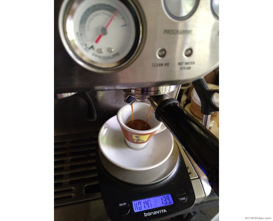 ... here are a series of actual daily espressos, taken with my phone in my kitchen in May.