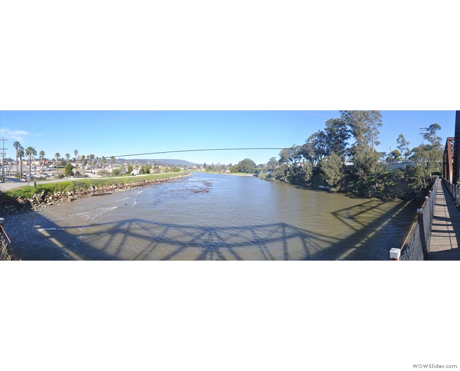 A panoramic view upstream from the middle of the bridge. Then it was time to go.