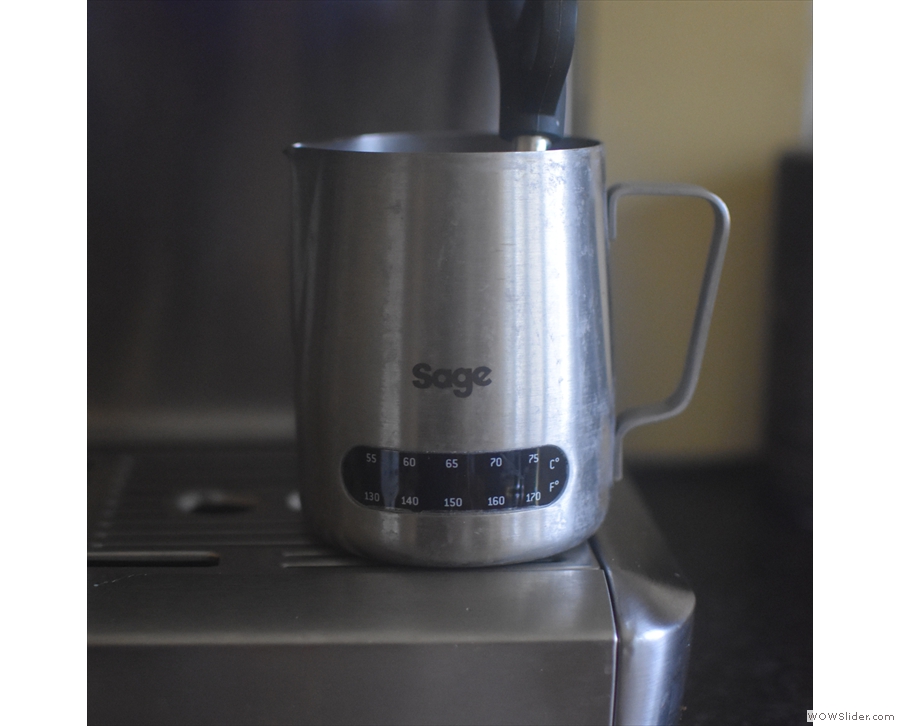 ... I'm using this, my temperature-sensitive milk steaming jug (another gift from Sage).