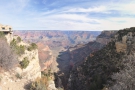 Bright Angel Trail, as seen from the South Rim, with Mary Colter's Look Studio on the left.
