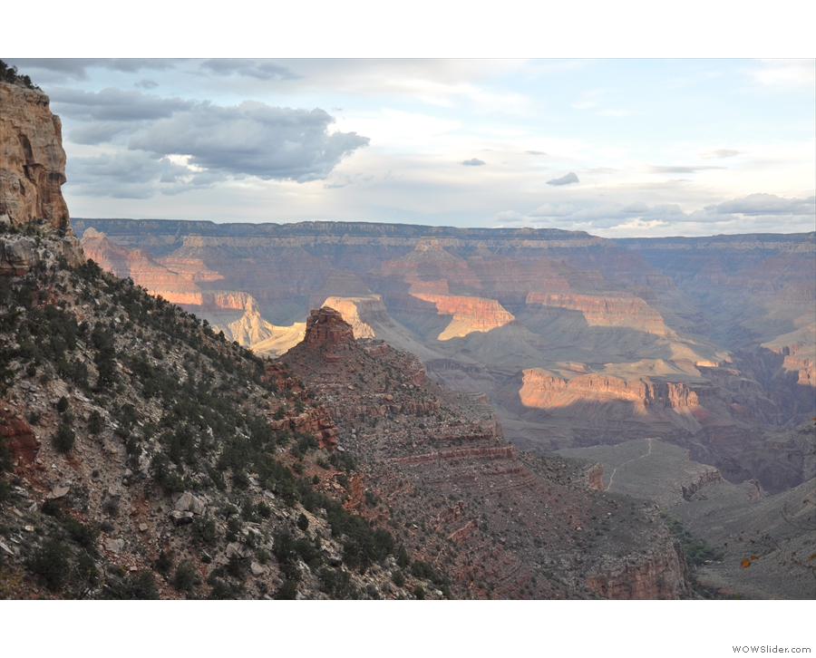 By now, the evening sunlight is picking out the colours on the north side of the canyon...