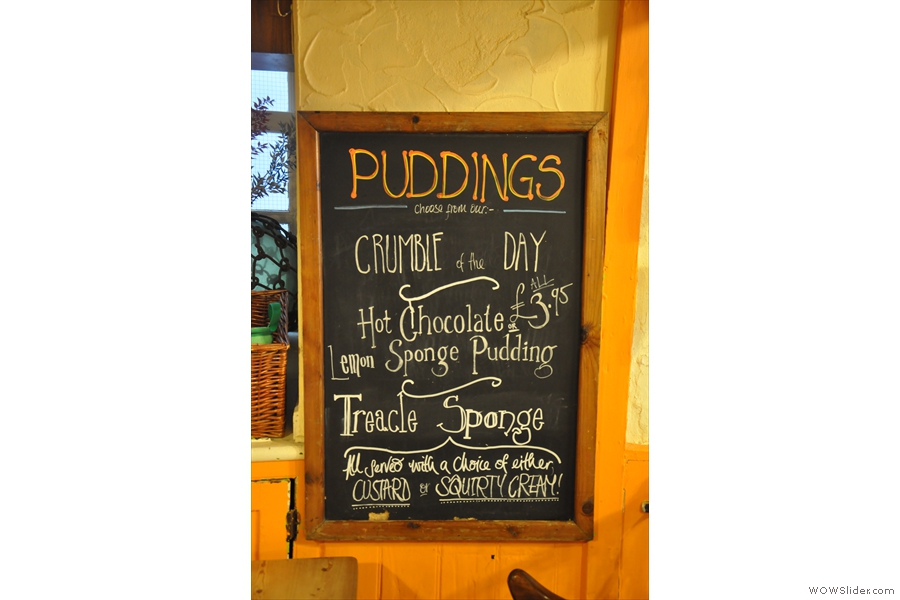 Hmmm... Puddings! All served with custard or squirty cream? No! Custard every time!