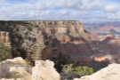 A useful panorama from about a third of the way around, showing the full sweep of the valley containing the Bright Angel Trail. The trailhead (where I joined the Trail of Time) is on the far left, while Yavapai Point is on the right. Directly ahead is Maricopa Point, which is on the Rim Trail going west from the Grand Canyon Village.