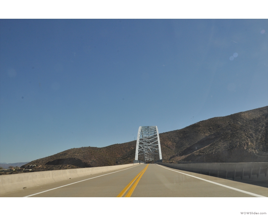 On the road again, heading south over the Roosevelt Lake Bridge. I could have...