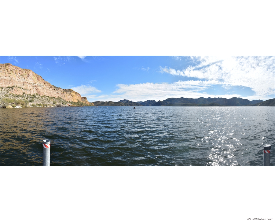 This is a panoramic view from the end of the pier, which looks...