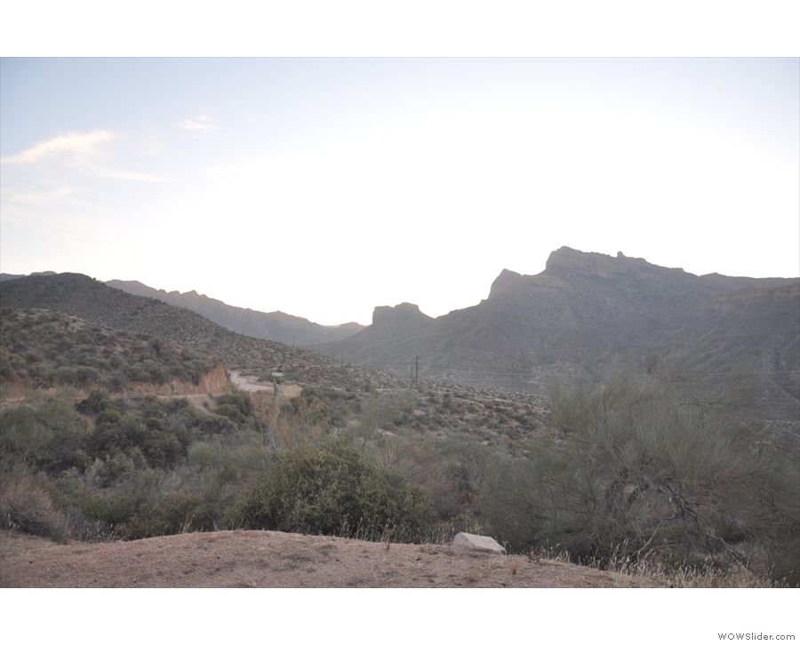 Looking back, you can see the Apache Trail, plus there's an unpaved road leading off...