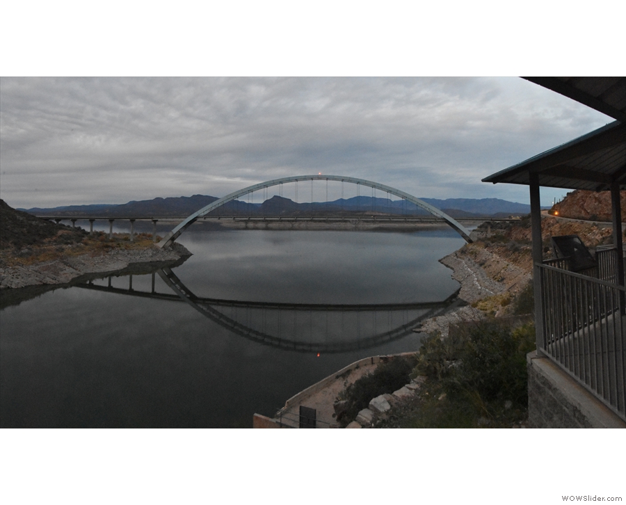 ... its height was raised 23m in 1996. Looking the other way is the Roosevelt Lake Bridge...