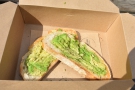 ... will be called out when it's ready). I had avocado toast, served in a box.