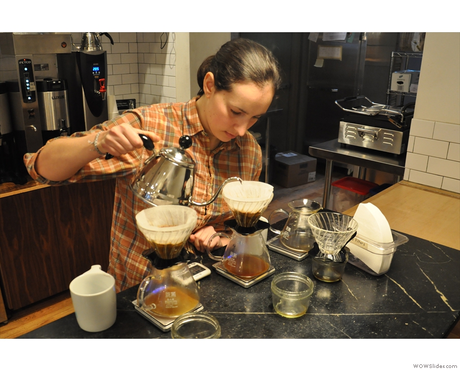 Back to the pour-overs: after leaving them to bloom, Willa moves onto the main pour...