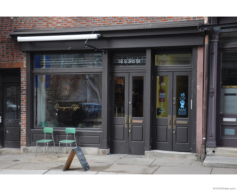 Menagerie Coffee on Philadelphia's (sunny) South 3rd Street, not far from Market Street.