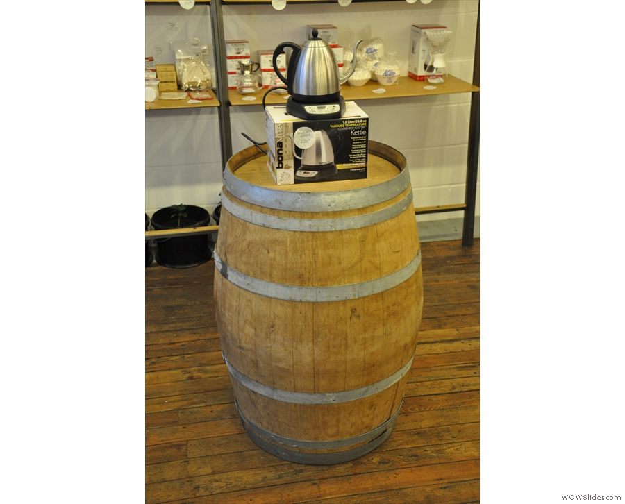 I was, for some reason, very taken by this barrel, being used to display a pouring kettle.