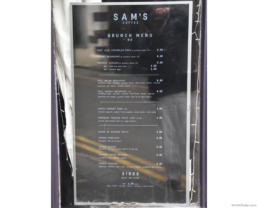 ... Sam's Coffee, which has its brunch menu in the window.