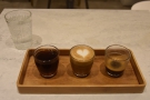 My eye was drawn to the bottom, where it said 'coffee flight', so I ordered one.