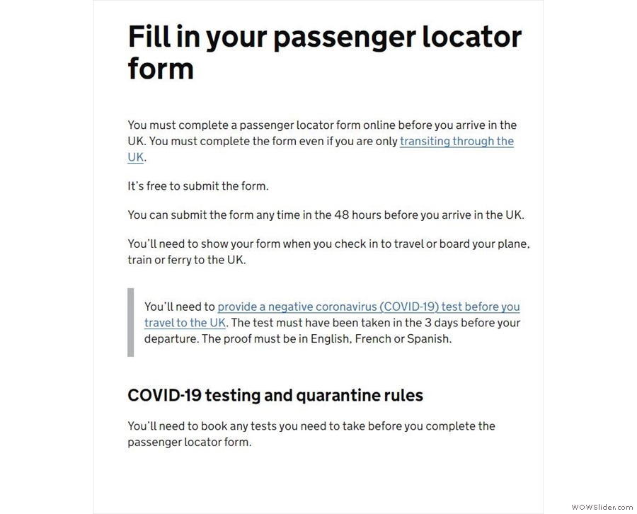 First step is to fill in the passenger locator form on-line...