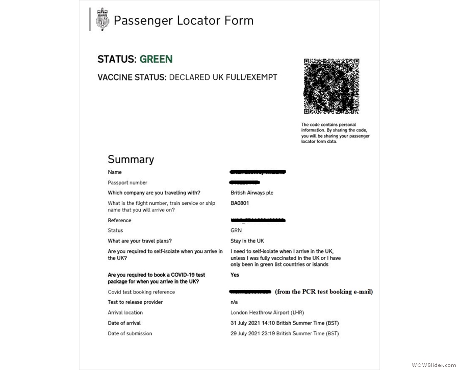 ... which contains the all important passenger locator form. Now you're good to go!