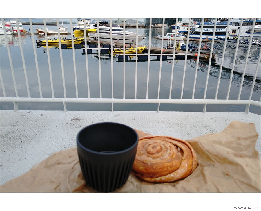 ... before we finally enjoyed our pastries on the harbour side with the last of the coffee!