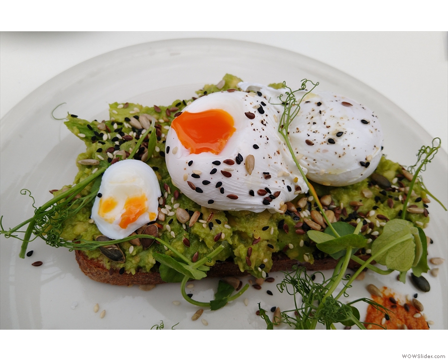 ... topped by two perfectly-poached eggs.