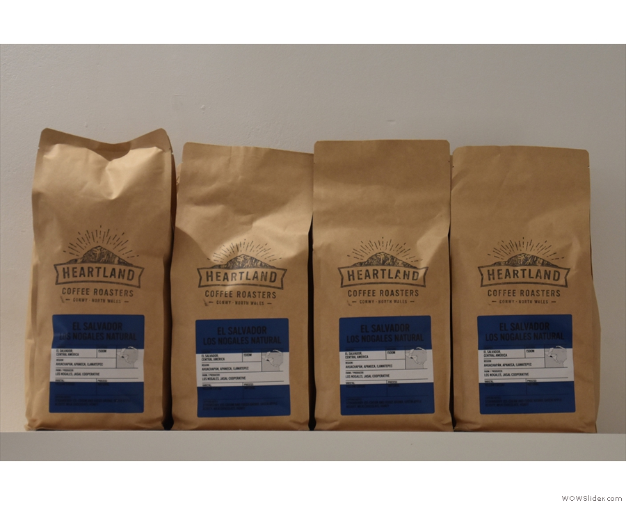 ... line up behind the counter with bags of the guest, the Los Nogales Natural.