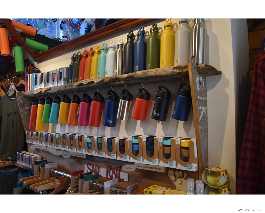 Amongst all the outdoor gear, Rumdoodles has a retail section dedicated to reusable cups.