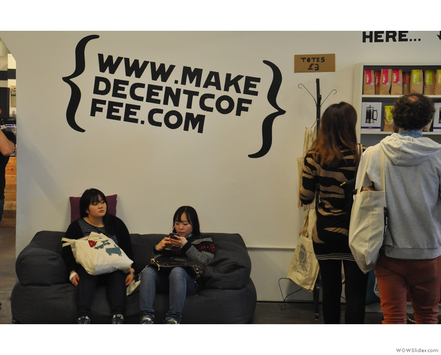 Make Decent Coffee's sofa. Sofas were in short supply. Exhibitor hint: get a sofa next year!