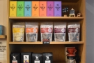 ... and retail shelves on the right. There's Brew Tea Co., Kokoa Collection hot chocolate...