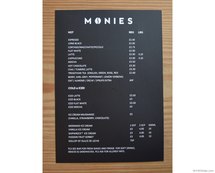 You'll also find printed menus...